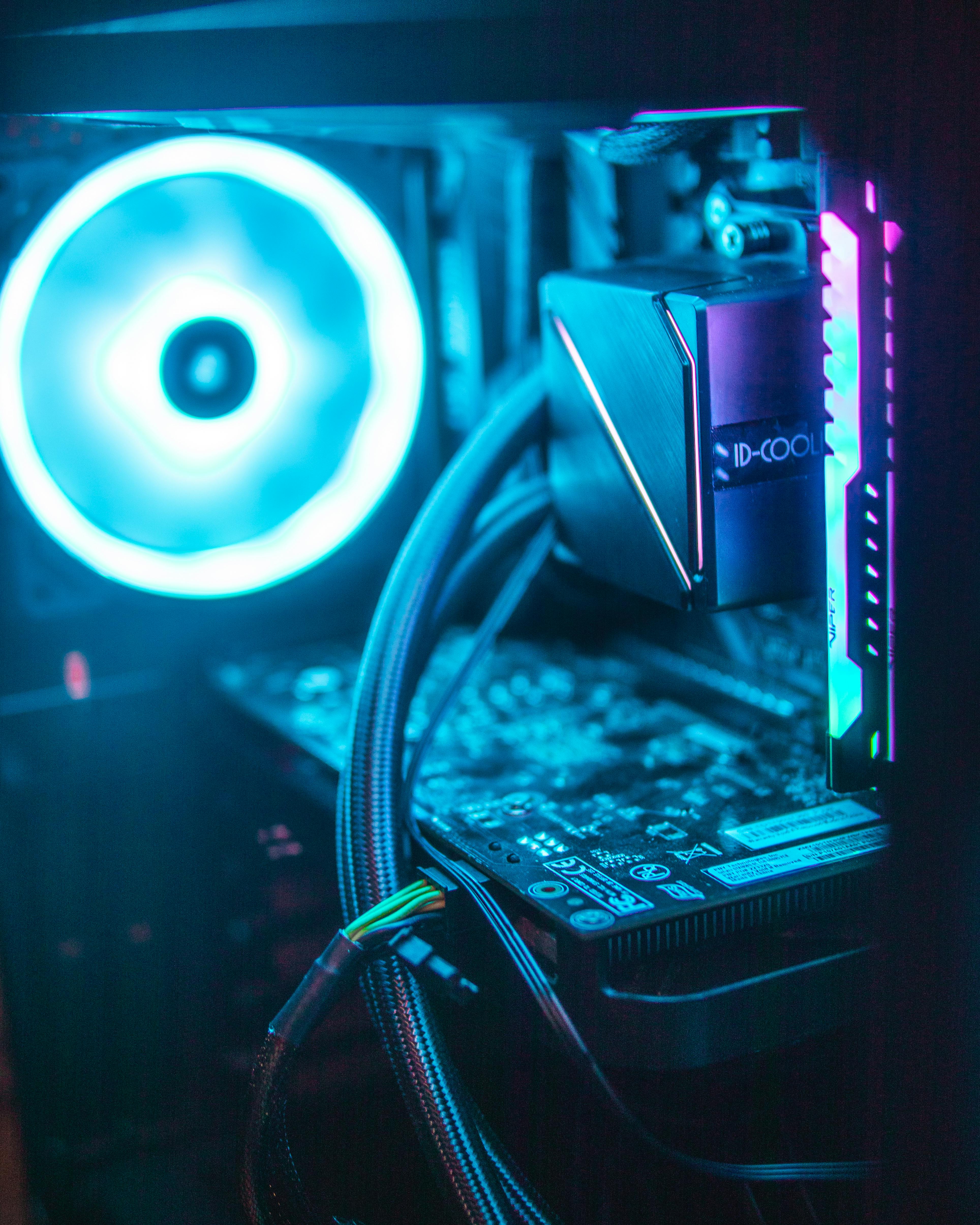 Custom-built gaming PC with LED lighting